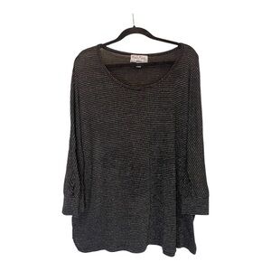 Avenue Classic Black and Silver Striped Long Sleeve Top